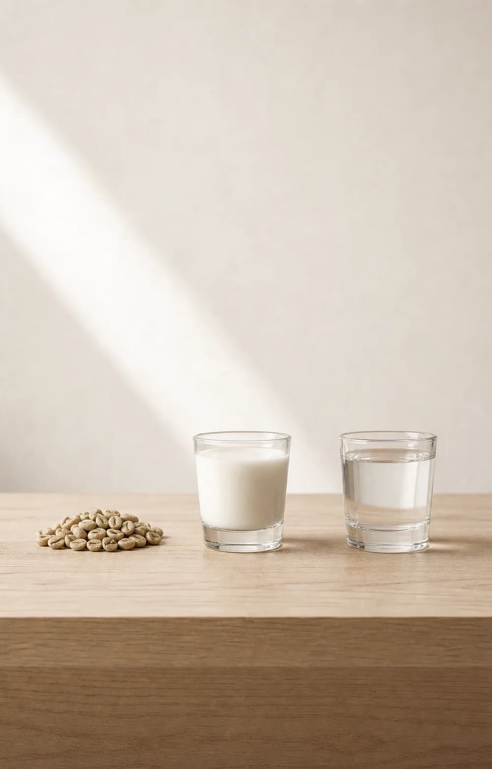 beans, milk, water — the lineup